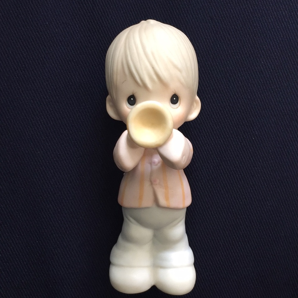 Precious Moments boy with horn 1984 chipped